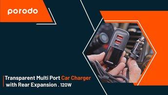 Porodo 120W Transparent Multi Port Car Charger with Rear Expansion - PD-120TMCC-BK