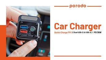 Porodo Quick-Charge FM Car Charger ( Dual USB-C & USB-A ) PD 36W - PD-FMT36W-BK