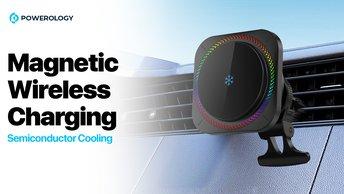 Powerology Magnetic Wireless Charging with Air Vent & Suction Mount, Portable, Safe & Secure, RGB Light, Powerful Magnet