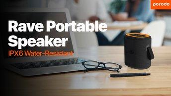 Porodo Soundtec Rave Portable Speaker, 8h Playtime, Bluetooth 5.3, Micro SD Card Compatible, IPX6 Water Resistant