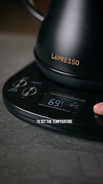 LePresso Electric Pour-Over Kettle with Digital Display, Boil Dry Protection, Keep-Warm Function, Brew Stopwatch Mode, Adjustable Temperature, 800mL Capacity - Black