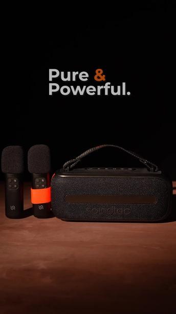 Porodo Soundtec 24W Bluetooth Speaker with Dual Wireless Microphone, Carrying Strap, Powerful Bass, FM Function, RGB Light - Black
