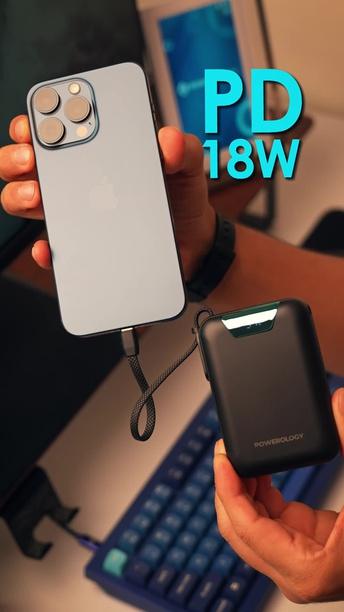 Powerology York 20000mAh Power Bank with PD 18W, QC 22.5W, Integrated Type-C Cable, USB-A & USB-C Ports, Fast Charge Support, Simultaneous Charging, Digital Battery Display - Black