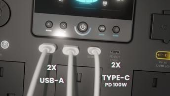 Powerology Pater III Portable Power Station with 1200W Rated Power, 2400W Peak Power, 945Wh Battery Capacity, 230V Voltage, Efficient 350W Max Solar Input, PD 100W Max USB-C Output, 15W Wireless Output, 120W Max Car Port Output, 3x AC Outlets, Power Monitoring Display, Built-in Safeguards - Gray