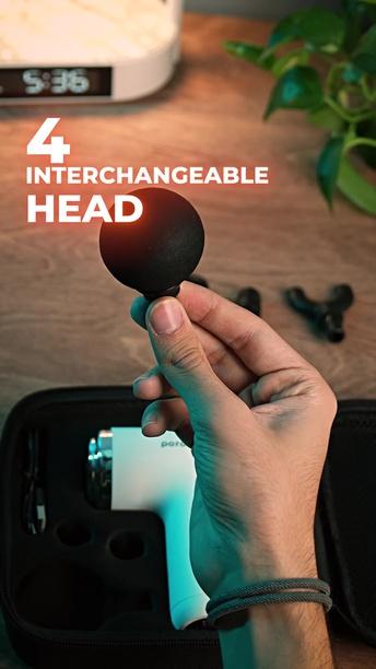 Porodo Lifestyle Precision Handheld Massager with 4 Interchangeable Heads, Up to 120 Minutes Working Time, 2 Hours Charging Time, Type-C Charging Port, 1500 mAh Battery Capacity, 15 W Rated Power, 6 Intensity Levels - White