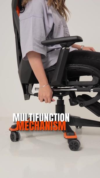 Porodo Gaming Ergonomic Gaming Chair with Built-in Speakers, RGB Lighting, Adjustable 3D Armrest, Integrated Footrest, Multifunction Mechanism, Ergonomic Design - Black / Orange