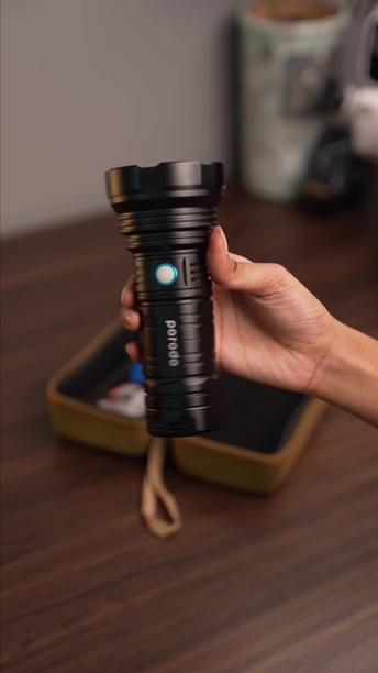 Porodo Camping Rechargeable LED Tactical Flashlight, 1800 Lumens Brightness, 6600mAh Battery Capacity, 6 Hours Charging Time, Up to 5 Hours Running Time, Type-C Charging Port
