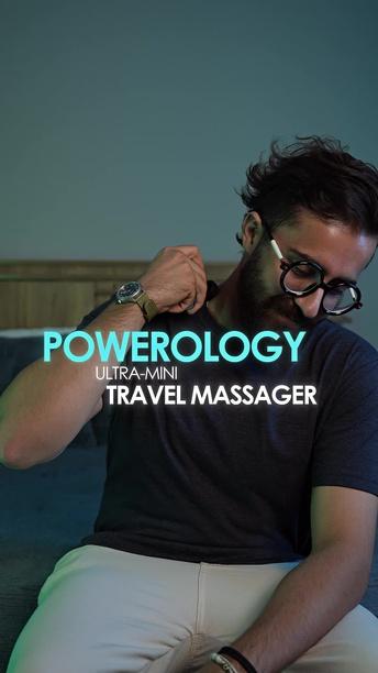 Powerology Ultra-Mini Travel Massager with 5 Head Attachments, Up to 4.5 Hours Working Time, 750mAh Battery, USB-C Charging Interface, 3 Speed Settings, Efficient Muscle Relief - Black