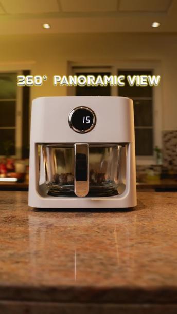 Porodo Lifestyle Glass Pot Air Fryer with 5L Capacity, Up to 60 Minutes Timer, 8 Presets, 360° Panoramic View, 1200W Rated Power, Food-Grade Glass Spot, Touch Panel - White