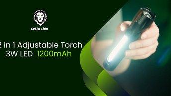 Green Lion 2 in 1 Adjustable Torch 3W LED 130lm 1200mAh - Black - GN2IN1ATORCH
