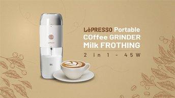 LePresso 2in1 45W Portable Milk Frother and Grinder