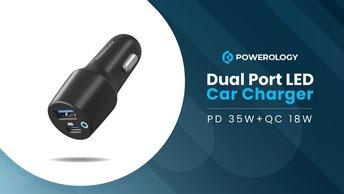 Powerology Dual Port LED Car Charger PD 35W+QC 18W - Black - PCCSR005