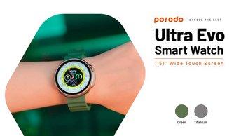 Porodo Ultra Evo Smart Watch 1.51" Wide Touch Screen - Titanium/Green - PD-SWURTI-GN