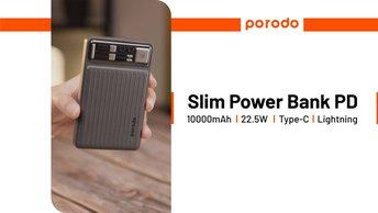 Porodo 10000mAh Slim Power Bank PD 22.5W with Built-in Type-C & Lightning Cables - PD-PBFCH029-BK