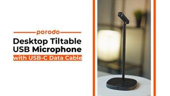 Porodo Desktop Tiltable USB Microphone with USB-C Data Cable - PD-SCMIC-BK