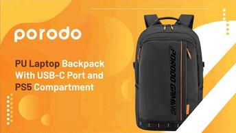 Porodo Gaming PU Laptop Backpack With USB-C Port and PS5 Compartment - Black - PDX534