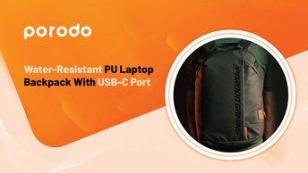 Porodo Gaming Water-Resistant PU Laptop Backpack With USB-C Port - Black	- PDX533