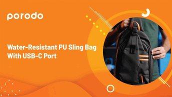 Porodo Gaming Water-Resistant PU Sling Bag With USB-C Port - Black - PDX532