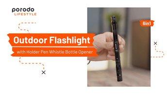 Porodo LifeStyle Outdoor 9in1 Flashlight with Holder Pen Whistle Bottle Opener and Safety Hammer