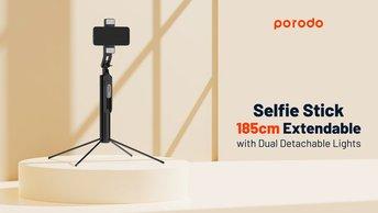 Porodo Selfie Stick 185cm Extendable with Dual Detachable Lights - PD-SLSEDTR-BK