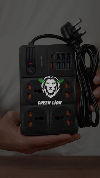 Green Lion Power Socket with 4 AC Sockets, 7 USB-A Port, 1 PD Port, 2m Cable Length - Black