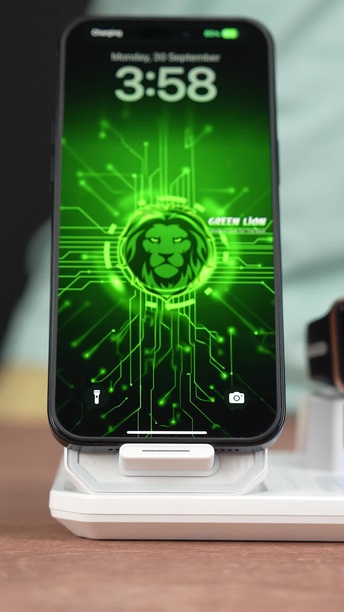 Green Lion 6 in 1 Multifunctional Wireless Charger, Bluetooth Version 5.3, 3W Watch Output, Digital Clock, RGB Light - Black 