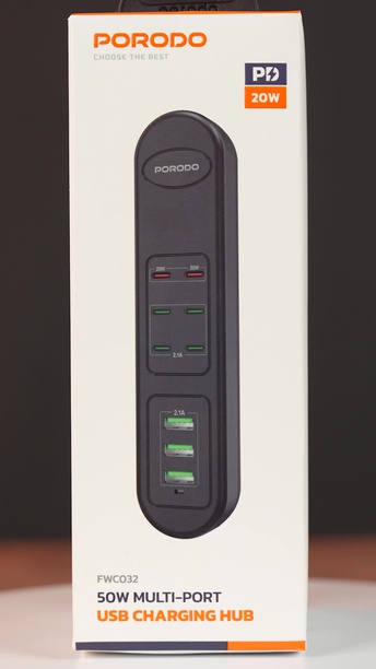 Porodo 50W Multi-Port USB Charging Hub in UAE | Simultaneous Charging, 2m Cable Length - Black | (PD-FWCH032-BK)