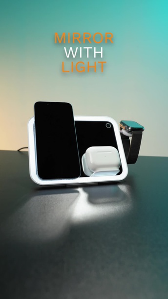 Porodo Multi-Device Wireless Charging Mirror with Lights in UAE | 10W MagSafe | - Black (PD-LFST108-PK)