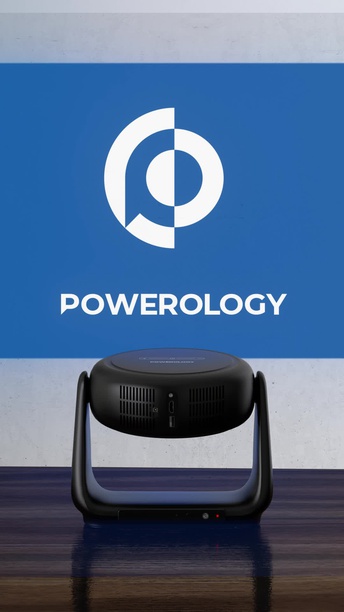 Powerology Rotating Stand Portable Projector, Auto Keystone & Focus, Built-in Lamp, Android 11.0, Bluetooth 5.0, Airplay & Miracast, 5200mAh Battery Capacity, 1GB DDR3 RAM - Black