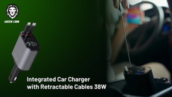 Green Lion Car Charger With Integrated Retractable Cables