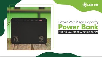 اشتري بنك الطاقة Green Lion Power Volt ذو السعة الكبيرة في الامارات | بي دي 20 وات، QC3.0 22.5 وات، 4 منافذ إخراج | (GNPRVLTPB75BK)