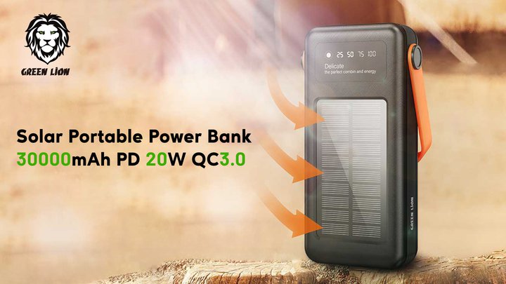 Green Lion Solar Portable Power Bank 30000mAh - Black