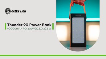 Green Lion Thunder 90 Power Bank, 90000mAh, PD 20W, QC3.0 22.5W, Micro / Type-C / Lightning Input Ports, Integrated Table Lamp, 5 Output Ports, Portable, Multi Protection  - Black