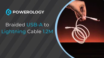  كابل Powerology مضفر USB-A إلى Lightning - 1.2 متر / 4 أقدام - أسود - 1.2M