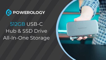 موزع USB-C ومحرك أقراص SSD من Powerology بسعة 512 جيجابايت، تخزين متعدد في واحد، سرعة قراءة وكتابة 625 ميجابايت/ثانية، نقل بيانات بسرعة 5 جيجابت/ثانية، PD 100 وات - رمادي 