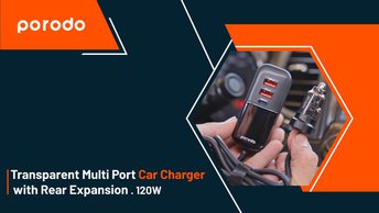 Porodo 120W Transparent Multi-Port Car Charger in UAE | aluminum Alloy & PC Material - Black Color | (PD-120TMCC-BK)