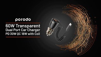 Shop Porodo 110W Transparent Dual Port Car Charger with USB-C Cable USB-A+USB-C (PD-110CXC-BK)