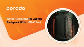 Porodo Gaming Water-Resistant PU Laptop Backpack With USB-C Port - Black