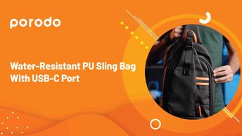 Porodo Gaming Water-Resistant PU Sling Bag With USB-C Port - Black