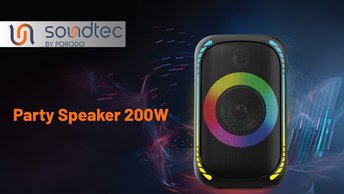 Porodo Soundtec Party Speaker 200W with 5.25  Woofer 2  Tweeter and FM - Black