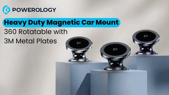 Powerology Heavy Duty Magnetic Car Mount 360° Rotatable with 3M Metal Plates, Compatible with 4.7 to 6.9-inch Devices - Black